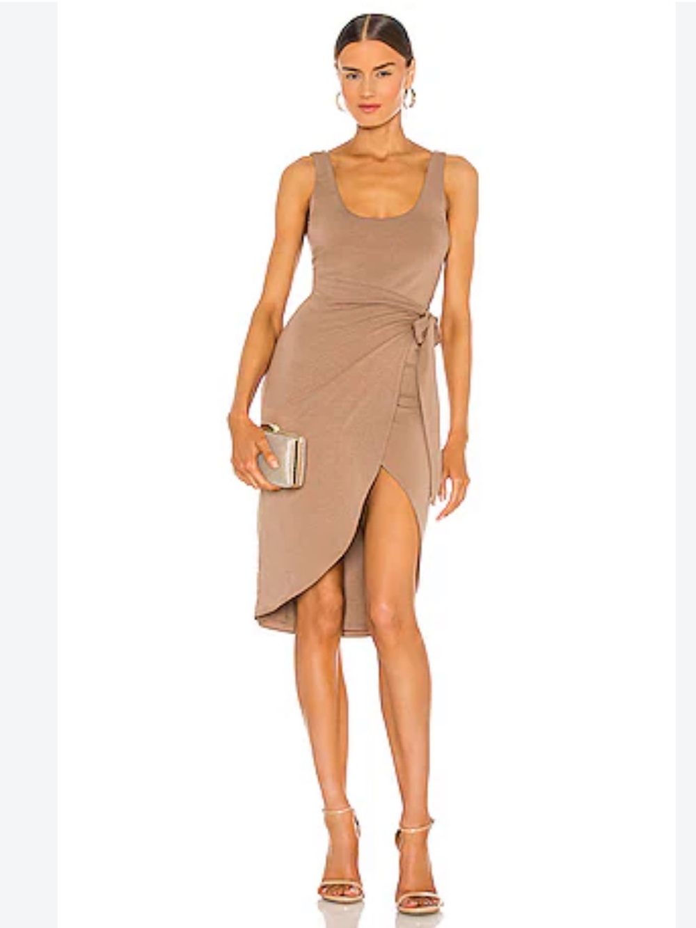 Revolve Lovers + Friends Kahlo Midi tan side wrap jersey mid dress (S